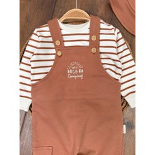 Babybiscoi Çizgili Uzun Kollu Sweatshirt Salopetli Safari Şapkalı 3'lü Erkek Bebek Takım