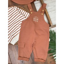 Babybiscoi Çizgili Uzun Kollu Sweatshirt Salopetli Safari Şapkalı 3'lü Erkek Bebek Takım