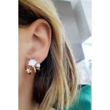 Ose Shop Deniz yıldızı kabuğu ve incili 925ayar gümüş üzerine altın kaplama tasarım küpe