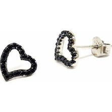 Ose Shop Siyah Oniks Taşlı Kalpli Gümüş Bayan Küpe