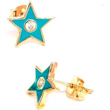 Ose Shop Mavi Mineli Zirkon Taşlı Yıldız Küpe