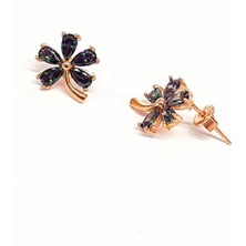 Ose Shop Mistik Topaz Taşlı Gümüş Üzerine rose altın kaplamalı trend çiçekli küpe