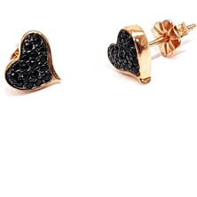 Ose Shop Oniks Taşlı Kalp Figürlü Gümüş Bayan Küpe
