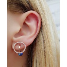 Ose Shop Blue Topaz Taşlı Gümüş Rose Tasarım Küpe