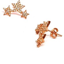 Ose Shop Zirkon taşlı gümüş üzerine rose altın kaplamalı yıldız küpe