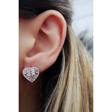 Ose Shop Baget Kesim zirkon Taşlı Gümüş Kalpli Küpe