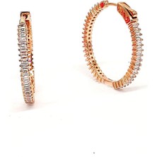 Ose Shop Baget kesim zirkon taşlı gümüş üzerine rose altın kaplama halka küpe