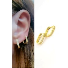 Ose Shop arkası önü zirkon taş detaylı 925ayar gümüş üzerine altın kaplama kare halka küpe 1.5 cm