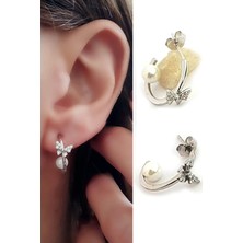 Ose Shop Kelebek figürlü İnci Detaylı 925ayar Gümüş Yarım Halka Küpe