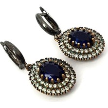 Ose Shop Lacivert zirkon taşlı gümüş otantik küpe