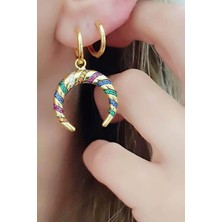 Ose Shop Renkli zirkon taşlı italyan tasarımı gümüş üzerine altın kaplama karnaval  küpe
