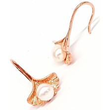 Ose Shop incili gümüş üzerine rose altın kaplama orkide küpe