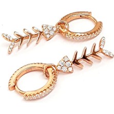 Ose Shop Balık figürlü tasarım gümüş rose sallantılı halka küpe