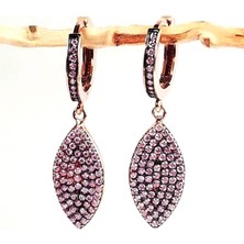 Ose Shop Lila zirkon taşlı sallantılı gümüş üzerine rose altın kaplamalı küpe