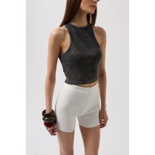 Supplierby Yıkamalı Halter Yaka Crop Bluz
