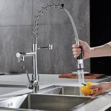 Musluk Spiralli Çift Başlı Endüstriyel Lux Mutfak Evye Bataryası