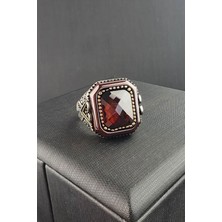 Ose Shop Etrafı Kehribar Lal Taşlı 925ayar Gümüş Erkek Yüzük
