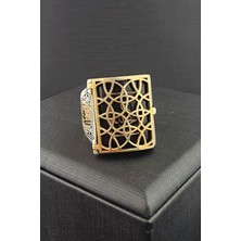 Ose Shop Kapaklı Kehribara Elvedud Yazılı 925ayar Gümüş Tasarım Erkek Yüzük