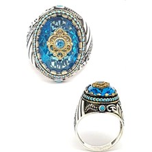 Ose Shop Aquamarin ve Turkuaz Taşlı Gümüş Erkek Yüzük