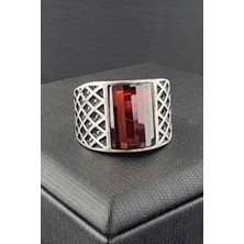 Ose Shop Kırmızı zirkon taşlı gümüş erkek yüzük