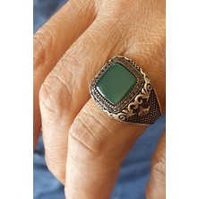 Ose Shop Yesil akik taşlı oniks taş detaylı gümüş erkek yüzük