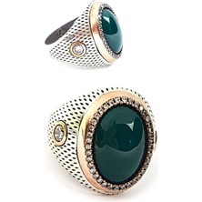 Ose Shop yesil akik gümüş erkek yüzük