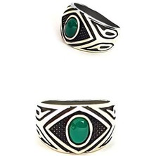 Ose Shop yesil akik taşlı gümüş erkek yüzük