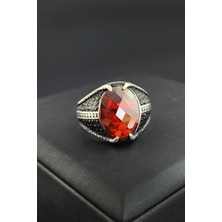 Ose Shop Oniks Taşlı Kırmızı Zirkon Taşlı 925 ayar Gümüş Erkek Yüzük