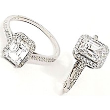 Ose Shop Baget kesim swarovski taşlı gümüş bayan tek taş yüzük