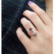 Ose Shop Oniks Taşlı Ayarlanabilir Gümüş Rose Yüzük