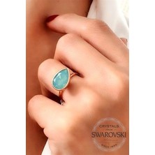 Ose Shop Su Yeşili Swarovski Taşlı Gümüş Ayarlanabilir Yüzük