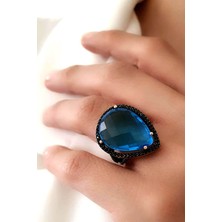 Ose Shop Mavi zirkon tasli oniks taş detaylı gümüş rose yüzük