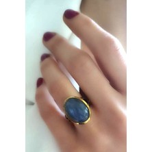 Ose Shop Rutil Kuvars Taşlı Gümüş Üzerine Altın Kaplama Oval Yüzük