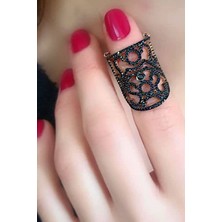 Ose Shop Siyah oniks taşlı gümüş rose eklem yüzük