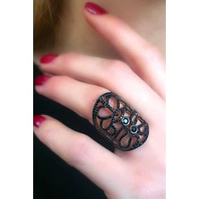 Ose Shop Oniks taşlı gümüş rose yüzük