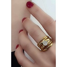 Ose Shop İtalyan tasarımı gümüş üzerine altın kaplama zirkon taş detaylı atlamalı yüzük