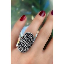 Ose Shop Zirkon taşlı italyan tasarımı siyah rodajlı gümüş lüks yüzük