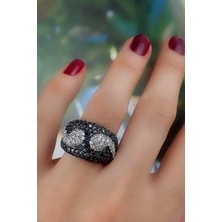 Ose Shop Siyah oniks ve zirkon taş detaylı gümüş tasarım yüzük