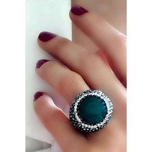 Ose Shop Kök zümrüt taşlı swarovski taş detaylı gümüş tasarım yüzük