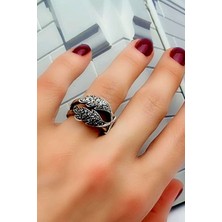 Ose Shop oniks zirkon taş detaylı yaprak figürlü gümüş tasarım yüzük