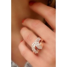 Ose Shop Zirkon Taşlı Baget 925 ayar Gümüş Rose Yüzük