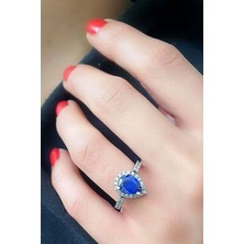 Ose Shop Lacivert Zirkon Taşlı 925ayar Gümüş Damla Yüzük
