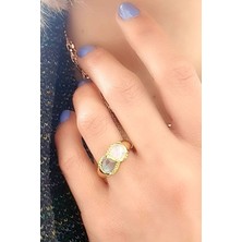 Ose Shop Ay Taşı ve Rutil Kuvars Taşlı 925 ayar Gümüş Üzerine Altın Kaplama Tasarım Doğal Taş Yüzük