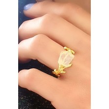 Ose Shop İşlenmemiş Ay Taşlı 925ayar Gümüş üzerine Altın kaplama tasarım Doğal Taş Yüzük