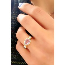 Ose Shop Ametist ve Zirkon Taş Detaylı 925ayar Gümüş Üzerine Altın Kaplama Tasarım Doğal Taş Yüzük
