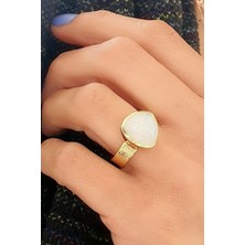 Ose Shop Doğal Ay Taşı 925ayar Gümüş Üzerine Altın Kaplama Tasarım Yüzük