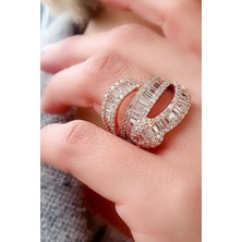 Ose Shop Baget Zirkon Taşlı 925 ayar Gümüş Rose Altın Kaplama Yılan Yüzük