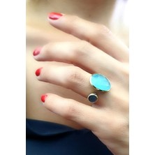 Ose Shop Kalsedon ve Labrodorite taşlı 925ayar gümüş üzerine altın kaplama tasarım yüzük