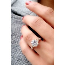 Ose Shop Pırlanta Parlaklığında Zirkon Taşlı 925ayar Gümüş Rose Tek Taş Yüzük