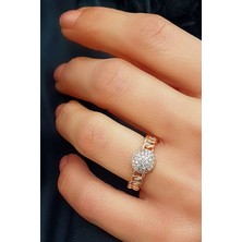 Ose Shop Zirkon Taş Detaylı 925 ayar Gümüş Rose Şarnel Yüzük